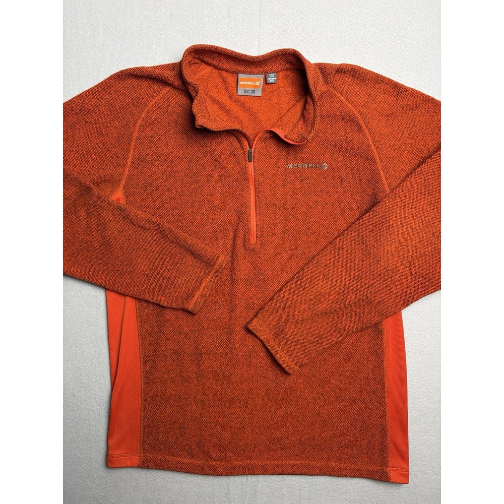 Merrell Men's Large Orange 1/4 Zip Pullover Sweater Fleece Outdoor Hiking